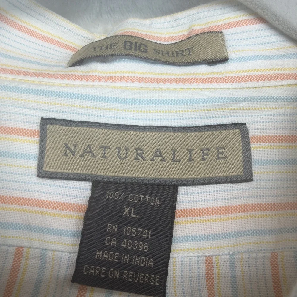 Vintage 90s Naturalife The Big Shirt Mens XL Striped Cotton Oversized Button Up